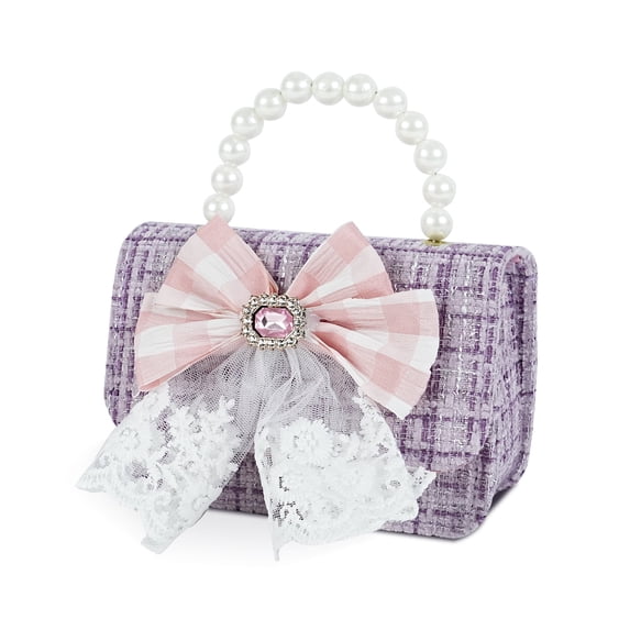 URSOFINE Bow & Pearl Mini Handbag - Crossbody Purse with Detachable Chain for Parties & Daily Use