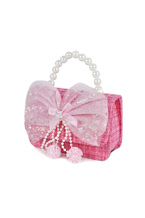Bow & Pearl Mini Handbag - Crossbody Purse with Detachable Chain for Parties & Daily Use