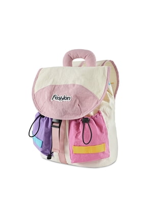 Color Block Drawstring Backpack Lightweight Large Capacity Casual Daypack