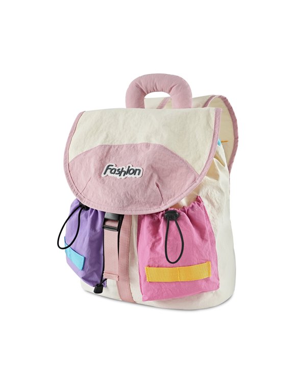 Color Block Drawstring Backpack Lightweight Large Capacity Casual Daypack