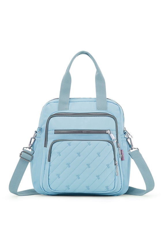 Convertible Backpack for Women, Multi-Functional Nylon Shoulder Bag, 4-in-1 Crossbody Tote Handbag with Multiple Pockets, Large Capacity Mom Bag for Work Travel Commute,Light blue