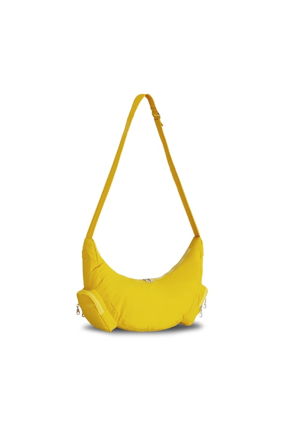 Crescent Crossbody Bag for Women, Lightweight Water-Resistant Nylon Hobo Bag with Multiple Pockets, Adjustable Strap Crescent Moon Bag for Travel, Shopping, Gym (Yellow)