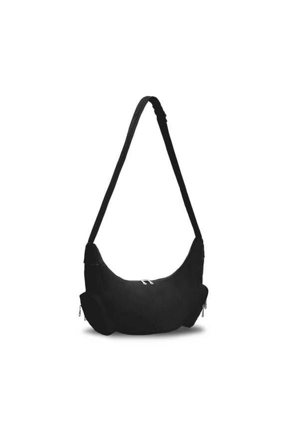 Crescent Crossbody Bag for Women, Lightweight Water-Resistant Nylon Hobo Bag with Multiple Pockets, Adjustable Strap Crescent Moon Bag for Travel, Shopping, Gym (Black)