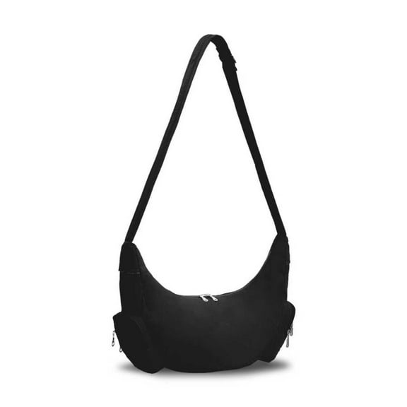 URSOFINE Crescent Crossbody Bag for Women, Lightweight Water-Resistant Nylon Hobo Bag with Multiple Pockets, Adjustable Strap Crescent Moon Bag for Travel, Shopping, Gym (Black)