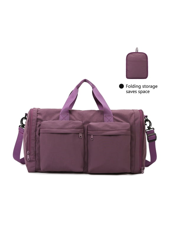 Duffle Bag with Shoes Compartment, Foldable Travel Duffel Bags for Men Women, Packable Travel Bag Waterproof Overnight Weekender Bags with Trolley Sleeve