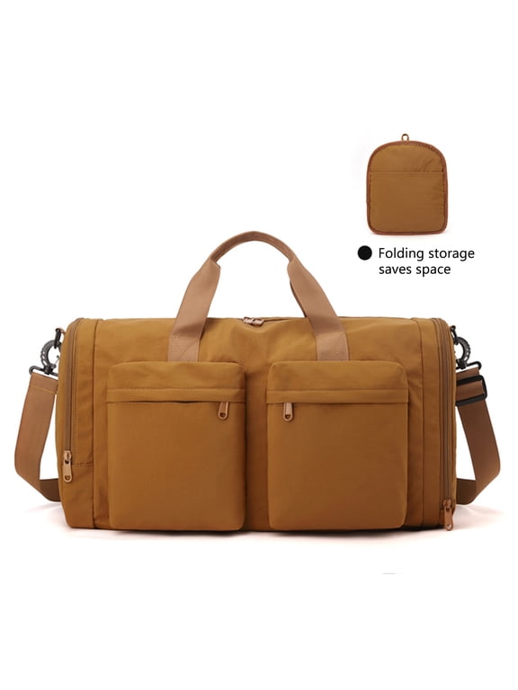 Duffle Bag with Shoes Compartment, Foldable Travel Duffel Bags for Men Women, Packable Travel Bag Waterproof Overnight Weekender Bags with Trolley Sleeve