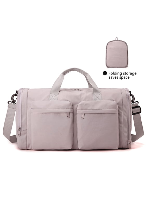 Duffle Bag with Shoes Compartment, Foldable Travel Duffel Bags for Men Women, Packable Travel Bag Waterproof Overnight Weekender Bags with Trolley Sleeve