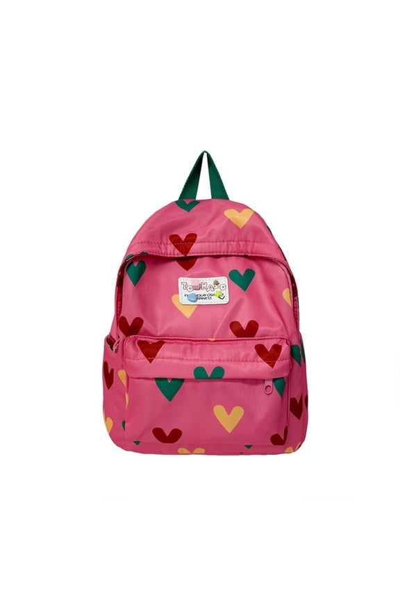 Heart Print Backpack Cute Casual Bag with Plush Charm