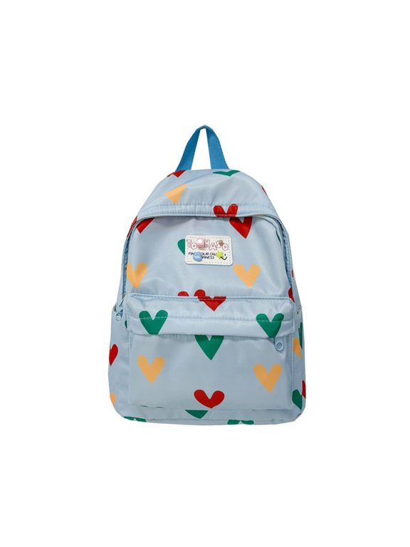 Heart Print Backpack Cute Casual Bag with Plush Charm
