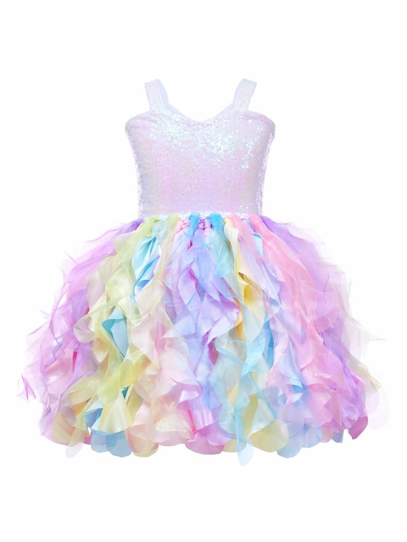 Sequin Tutu Dress Sparkle Tulle Party Birthday Wedding Pageant Gown,Pastel Rainbow,6T
