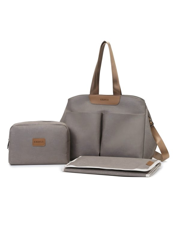 Stylish Tote for Mom Multifunctional Mommy Bag with 2 Insulated Bottle Pockets, Waterproof Diaper Bag with Changing Pad & Pouch for Daily Travel, Commute & Shopping,Brown