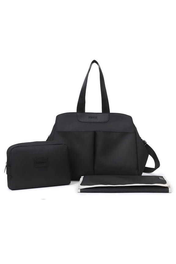 Stylish Tote for Mom Multifunctional Mommy Bag with 2 Insulated Bottle Pockets, Waterproof Diaper Bag with Changing Pad & Pouch for Daily Travel, Commute & Shopping,Black