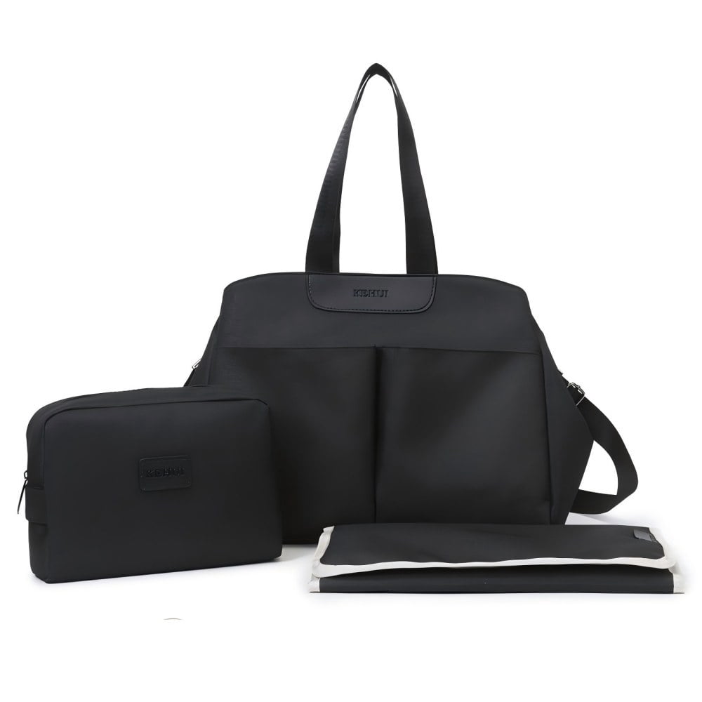 URSOFINE Stylish Tote for Mom Multifunctional Mommy Bag with 2 Insulated Bottle Pockets, Waterproof Diaper Bag with Changing Pad & Pouch for Daily Travel, Commute & Shopping,Black