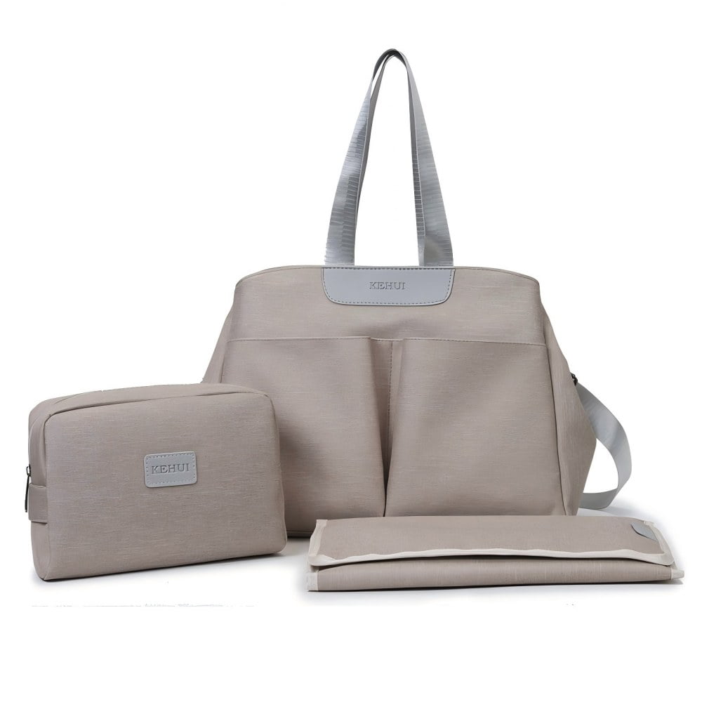 URSOFINE Stylish Tote for Mom Multifunctional Mommy Bag with 2 Insulated Bottle Pockets, Waterproof Diaper Bag with Changing Pad & Pouch for Daily Travel, Commute & Shopping,Gray