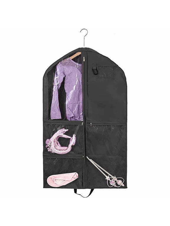 Waterproof Hanging Garment Bag 40 inch Clothes Bag with Gusset, 5 Pockets Side Zip for Dance Costumes Sports Skating Theatre Pageants Cheer Cosplay