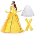 thumbnail image 1 of URSOFINE Women's Belle Costume Adult Yellow Off-Shoulder Princess Dress up Ball Gown Beauty Outfit Halloween Party Dress, 1 of 7