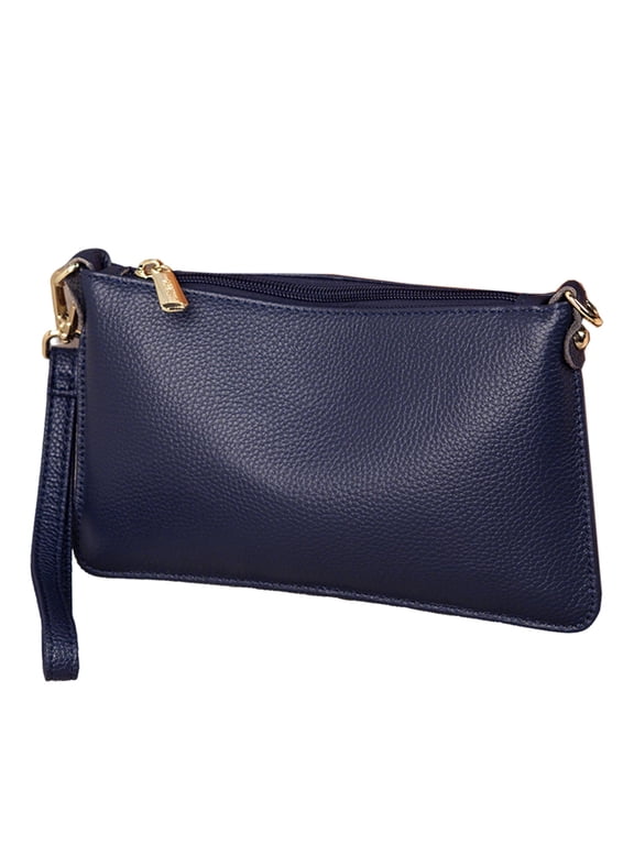 Women's Genuine Leather Crossbody Clutch - Small Convertible Wristlet Handbag with Adjustable Strap, 4 Colors