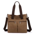 thumbnail image 1 of URSOFINE Canvas Tote Bag for Women, Multi-Pocket Crossbody Shoulder Purse with Adjustable Strap, Versatile Work & Travel Handbag (Dark brown), 1 of 7