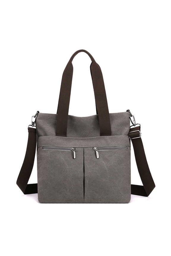 Canvas Tote Bag for Women, Multi-Pocket Crossbody Shoulder Purse with Adjustable Strap, Versatile Work & Travel Handbag (Grey)