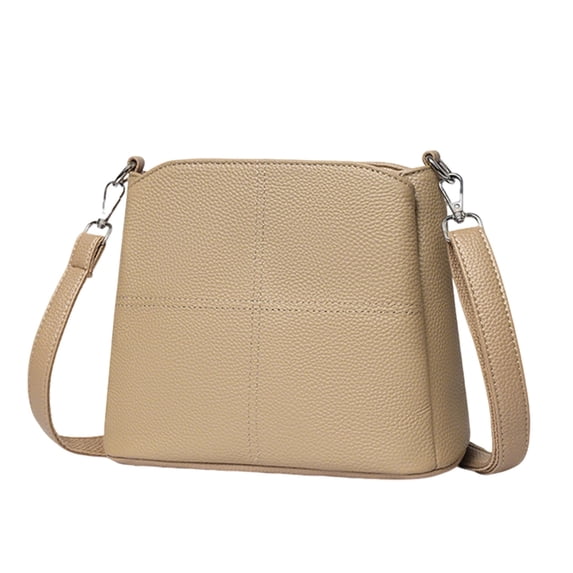 URSOFINE Women's Leather Crossbody Bucket Purse, Multi-Compartment Shoulder Bag with Adjustable Strap, Casual Lightweight Handbag for Daily Use