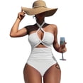 thumbnail image 1 of URSOFINE Women's One Piece Swimsuit Halter Neck Ruched Tummy Control Slimming Swimwear Cutout High Cut Bathing Suit for Beach, 1 of 4