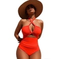 thumbnail image 1 of URSOFINE Women's One Piece Swimsuit Halter Neck Ruched Tummy Control Slimming Swimwear Cutout High Cut Bathing Suit for Beach, 1 of 4