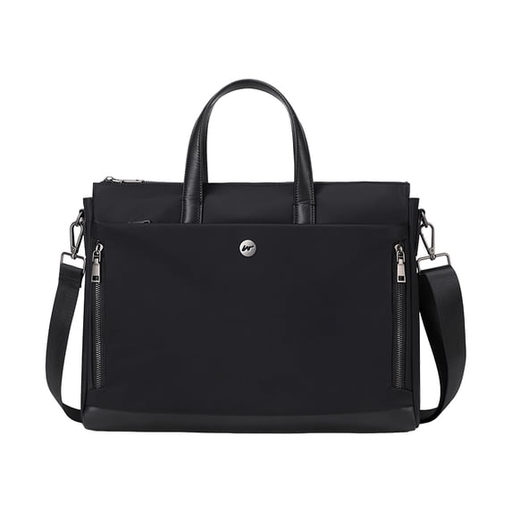 URSOFINE Women's Waterproof Laptop Tote Bag 16 Inch - Lightweight Nylon Work Briefcase with Luggage Strap & Multi-Compartment Organizer for Daily Commute & Travel, Black