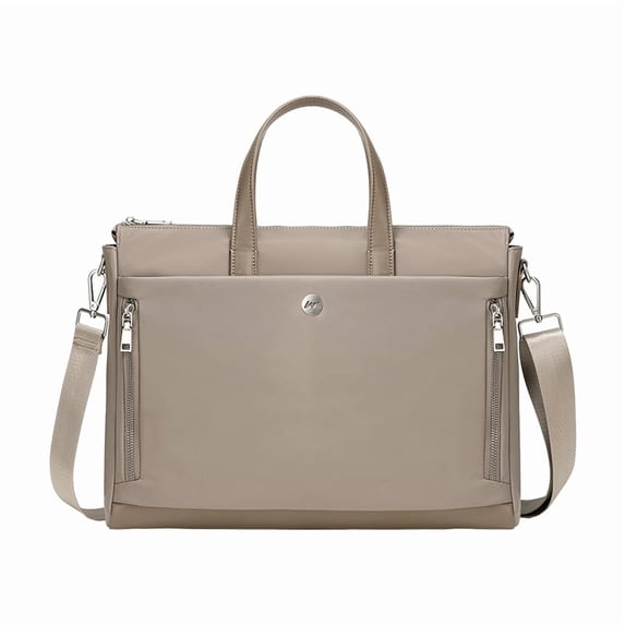 URSOFINE Women's Waterproof Laptop Tote Bag 16 Inch - Lightweight Nylon Work Briefcase with Luggage Strap & Multi-Compartment Organizer for Daily Commute & Travel, Khaki