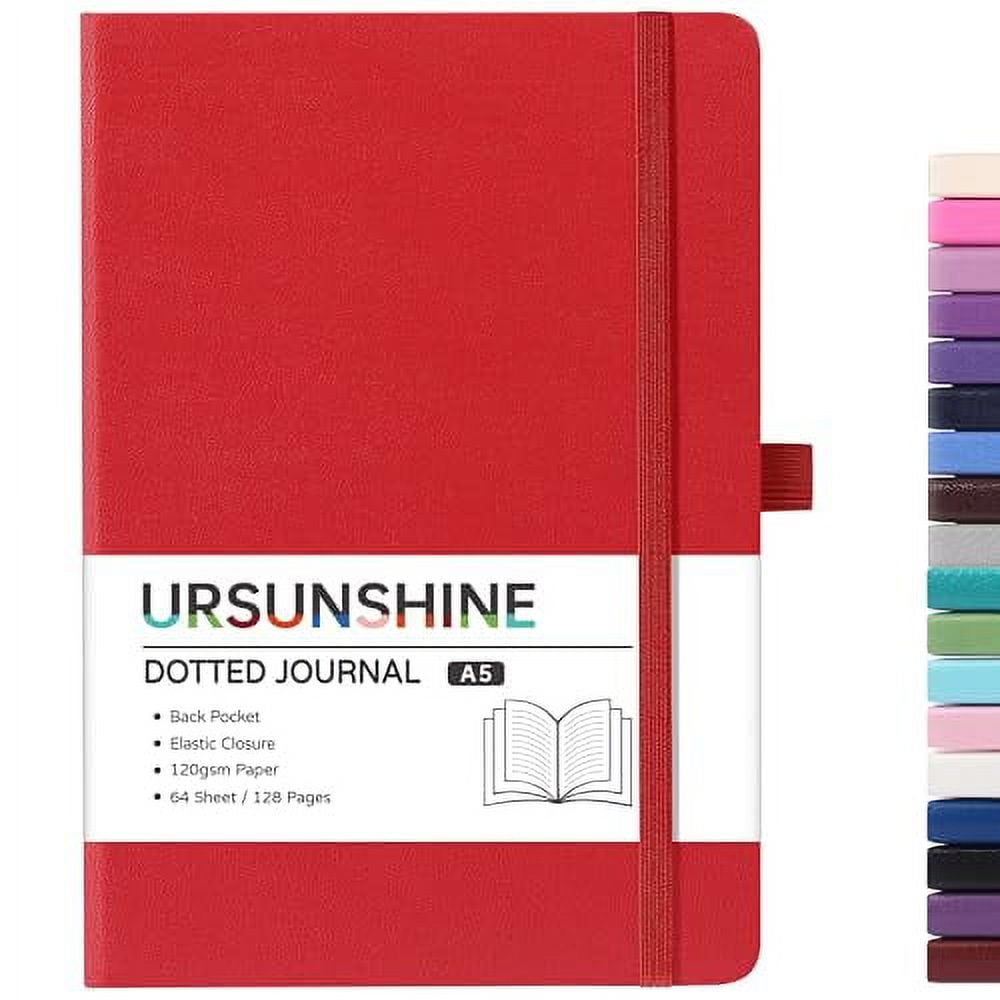 URSUNSHINE Dotted Journal/Notebook - .. Dot Grid Hard Cover .. Notebook, Premium Thick Paper .. with Fine Inner Pocket, .. Black Smooth Faux Leather, .. Pen Loop, 5.3'' x .. 8.26'' - Red