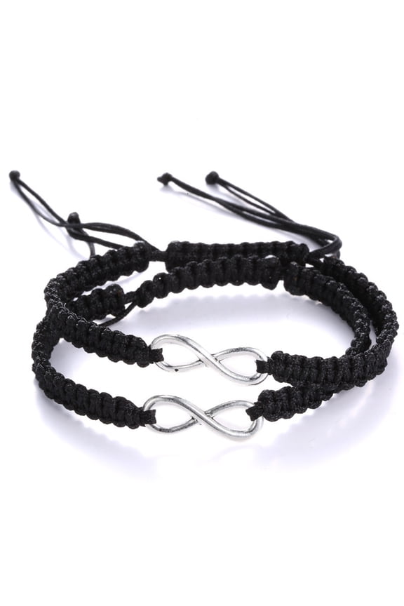 1 Pair for Love Figure 8 Couples Bracelets Adjustable Relationship Braided Rope Matching Bracelets Braided kit Black