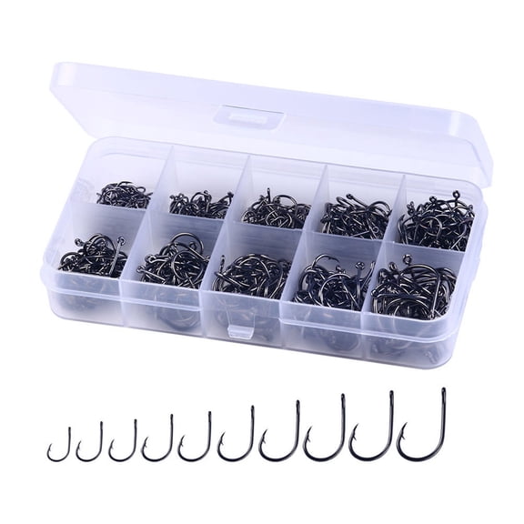 URTERYSER 100/500Pieces Steel Barbed Fishing Hook Replacement Inlines Single Hook Eyed Sea Fish Hook for Saltwater Freshwater Fishing Color A