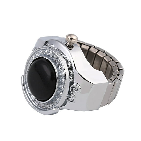 URTERYSER 20mm Round Finger Watch Jewelry Modern Silver+Black