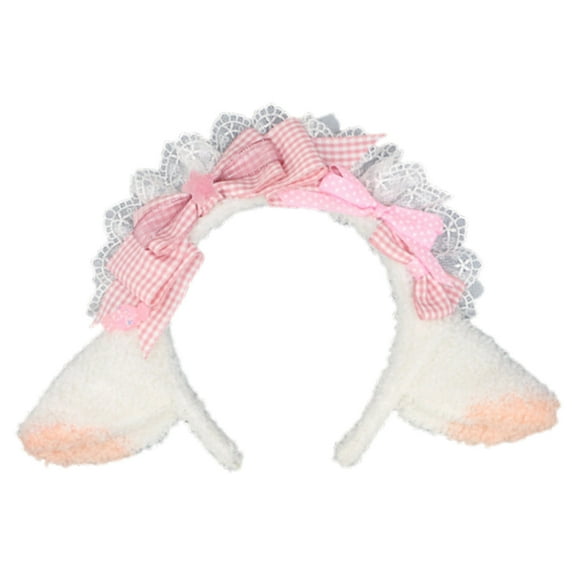URTERYSER Cosplay Lamb Pleated Lace Hair Hoop Woman Sheep Ear Shape Makeup Headband for Taking Photo Hair Accessories Multi-color Pink