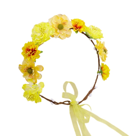 URTERYSER Flower Headbands Women Bride Flower Crown For Wedding Party Supply Floral Garlands Crown Hair Wreath Floral Headbands Yellow
