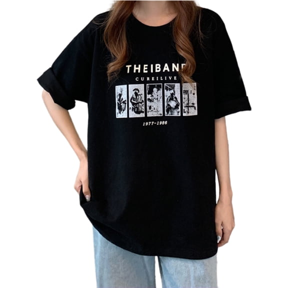 URTERYSER Graphics Tshirts Oversized for Womens Summers Crewneck Short Sleeve Tees Shirt Blouse Tops Black