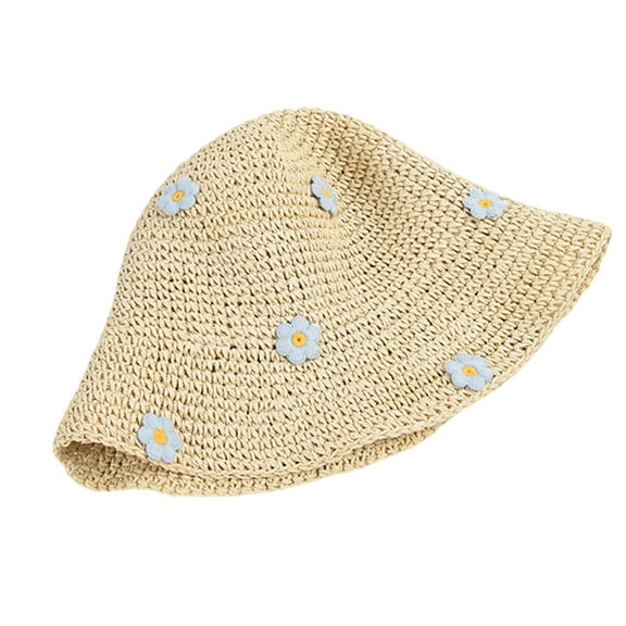 URTERYSER Handmade Straw Hat Elegant Bucket Hat Decorated Sun Hat for Women Party British Beach Hat Straw Lady Knitted Straw Hat Color 1