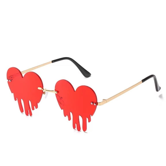 URTERYSER Heart Shape Dripping Sun Glasses For Women And Teens Fashionable Rimless Event Glasses For Music Festival And Night Even Wine Red