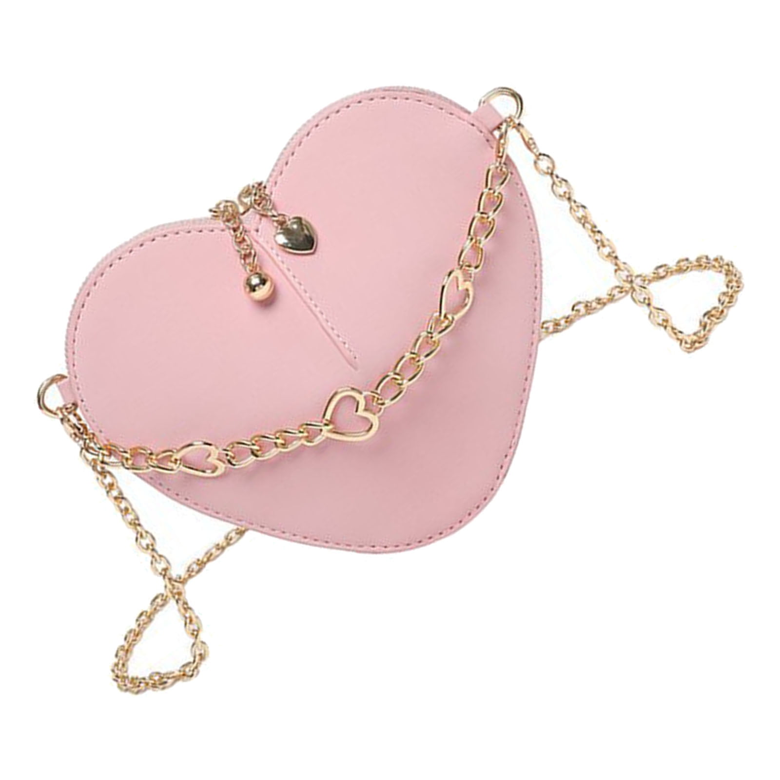 URTERYSER Heart Shaped Crossbody Bag Fashionable PU Leather Shoulder Bags with Chain Strap Satchel Purse for Women and Teens Light Pink