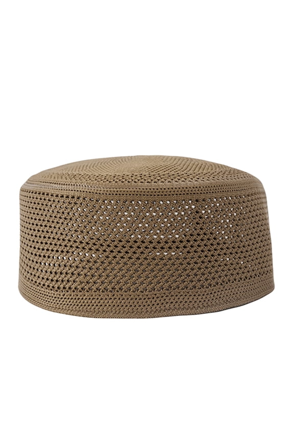 Knitted Cotton Turban Hat for Men Breathable Kufi Prayer Hat Ramazan Hijabs Caps Arabian Skull Hat Coffee