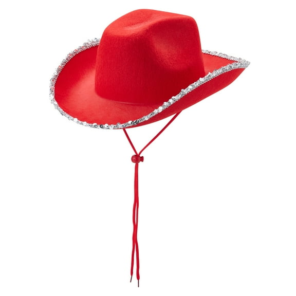 URTERYSER Sequins Brim Hat for Women Cowgirl Hat Wedding Party Props Bachelorette Party Western Hat for Bridal Red