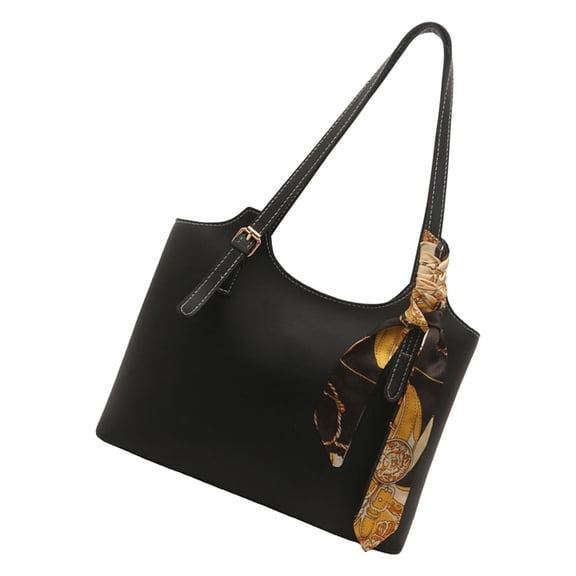 URTERYSER Shoulder Bag Retro Handbag with Silk Scarf Decoration Fashionable PU Leather Top Handle Bag for Various Occasion Black