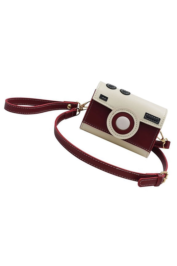 Women Camera Shape Shoulder Bag Phone Bag Fashion Handbag Contrasting Colors Crossbody Bag PU Leather Messengers Bag Red