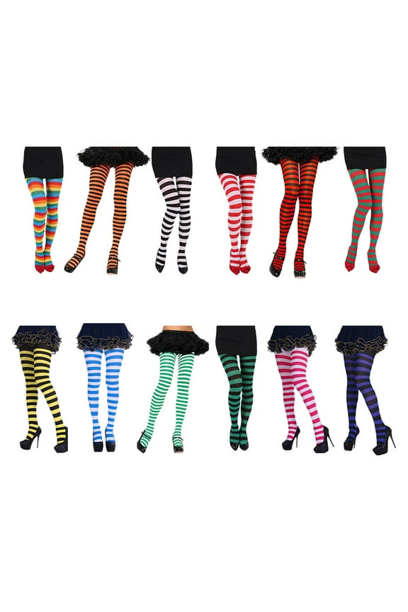 Women Girls Rainbow Multicolor Striped Tights Opaque Stockings Pantyhose for Christmas Halloween Cosplay Costume Color 6