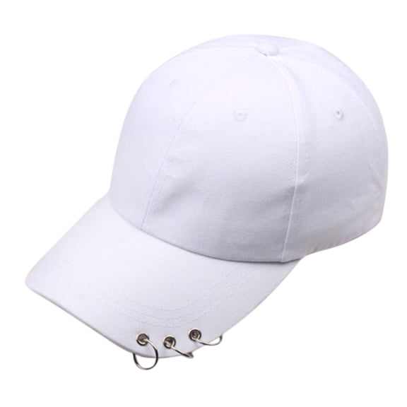 URTERYSER Women Men Korean Cotton Baseball with 3 Metal Rings Hip Hop Street Solid Color Adjustable for Dad White