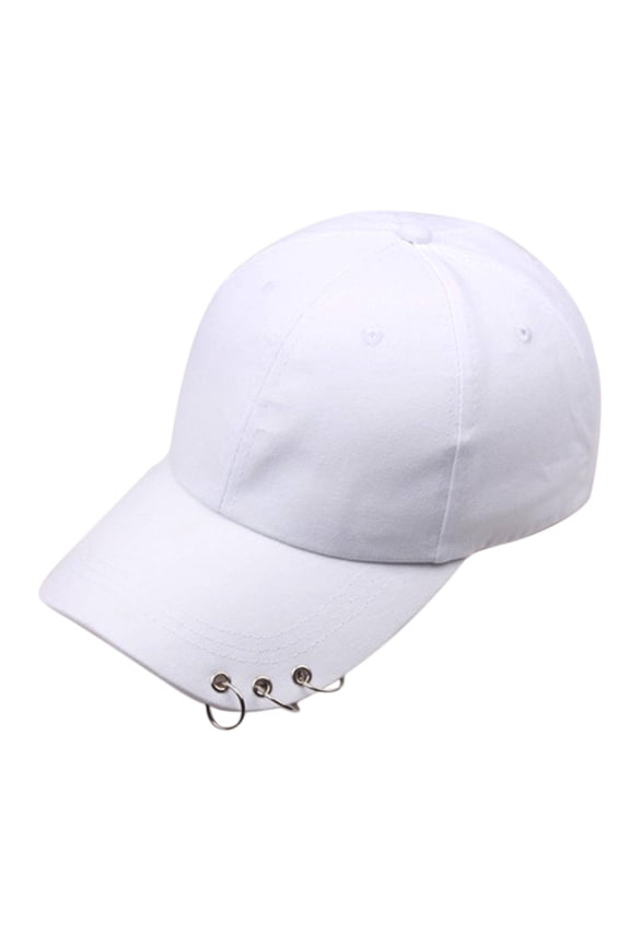 Women Men Korean Cotton Baseball with 3 Metal Rings Hip Hop Street Solid Color Adjustable for Dad White