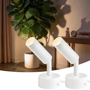 URTOM 2 Pack Indoor Spot Lights, 120V LED Accent Up Lights, 3W 3000K Floor Spotlights with 5.9 FT Plug Cord and Foot Switch for Plants