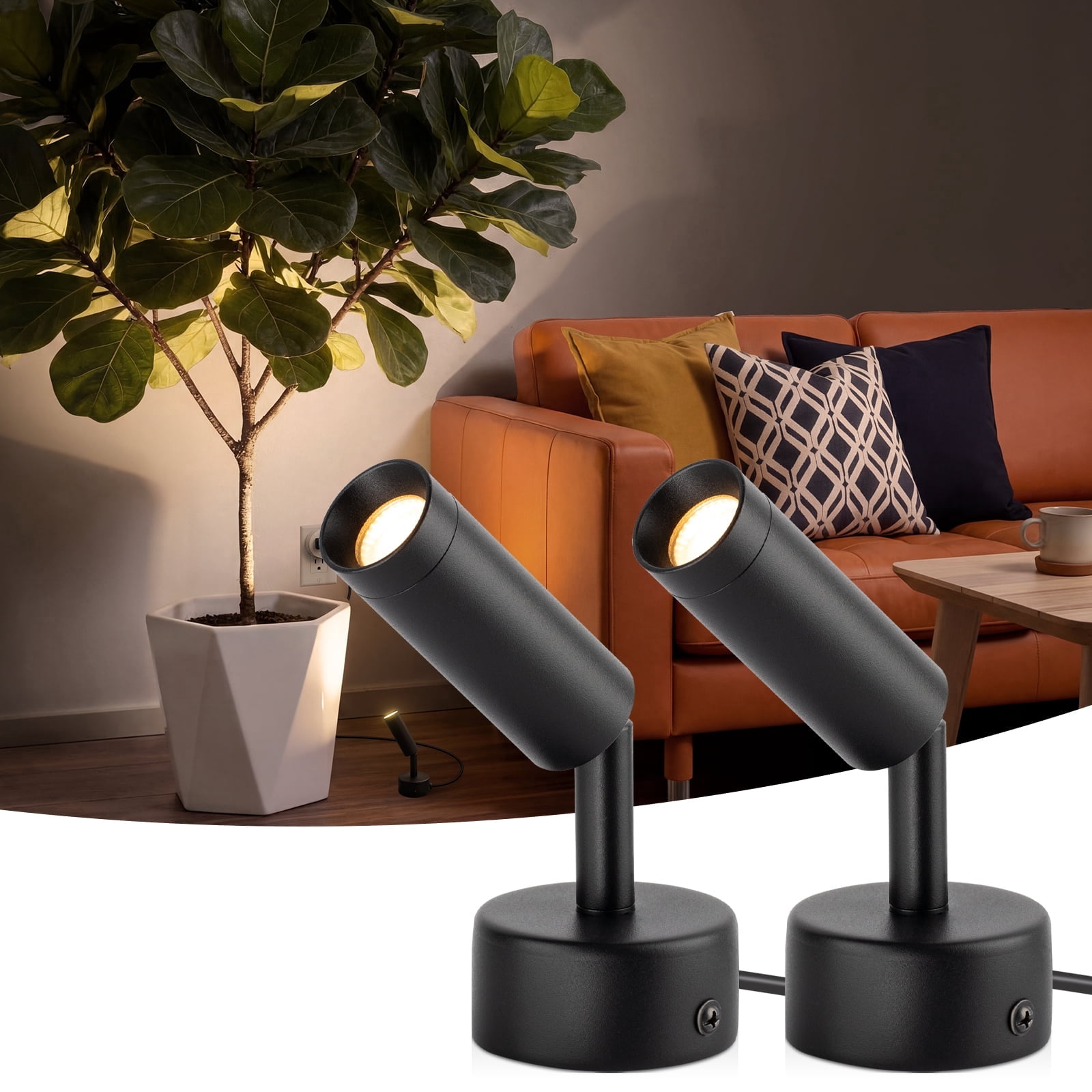 URTOM 2 Pack LED Floor Uplight, Indoor Spotlight Accent Light with Foot Switch, 120V Warm White for Living Room, Bedroom, Corner Lighting