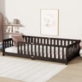 thumbnail image 1 of URTR Espresso Solid Rubber Wood Twin Floor Bed with Safety Guardrails, Low Profile Bed Frame for Transition, Easy Assembly, 1 of 11