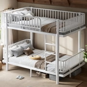 URTR Full over Full Metal Bunk Bed with Ladders & Guardrails, Convertible to 2 Full Platform Beds, Upgraded Round-Pipe Frame for Teens & Adults, No Box Spring Needed, Light White