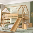 thumbnail image 1 of URTR Full Loft Bed with Slide & Bookshelf, Solid Wood Loft Beds Frame with House Structure & Safety Rails, Fun Elevated Design for Game Room, Natural, 1 of 9